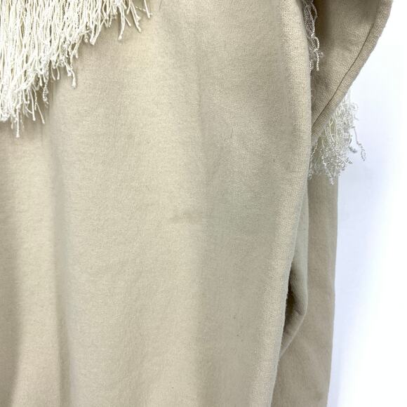 Collina Strada Fringe Sweatshirt Womens Size Small Crewneck Sand Beige - Picture 3 of 8